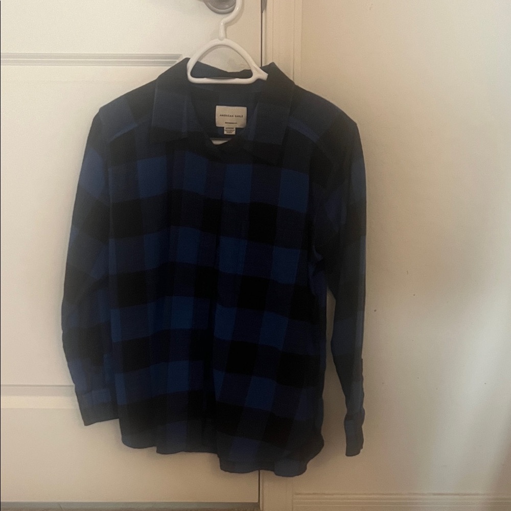 American Eagle Blue and Black Checkered Shirt